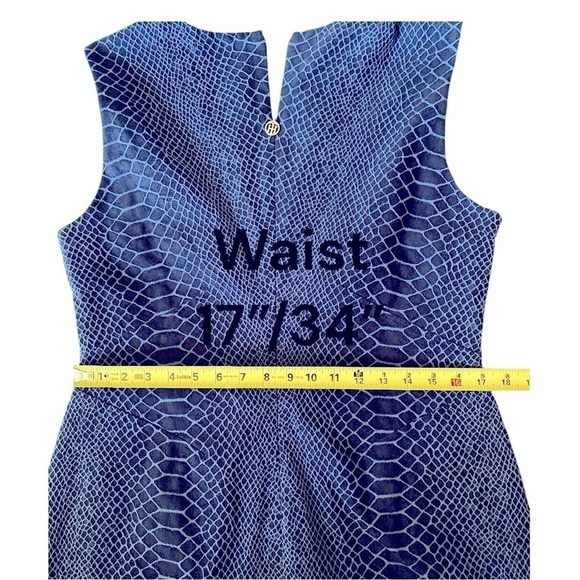 TOMMY HILFIGER Blue Snakeskin Sheath Dress Sleeveless V-Neck Medium Size 10 - Picture 6 of 16